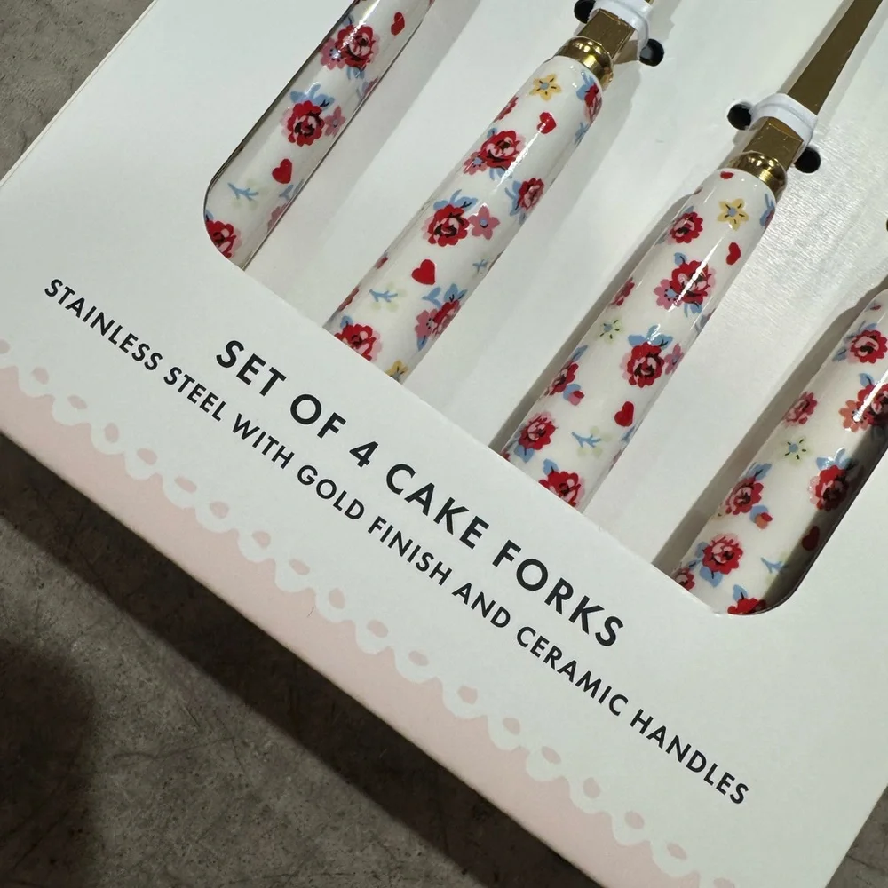 Cath Kidston Gold Cake Forks w/ Floral Handles- set of 4! Fun& functional forks